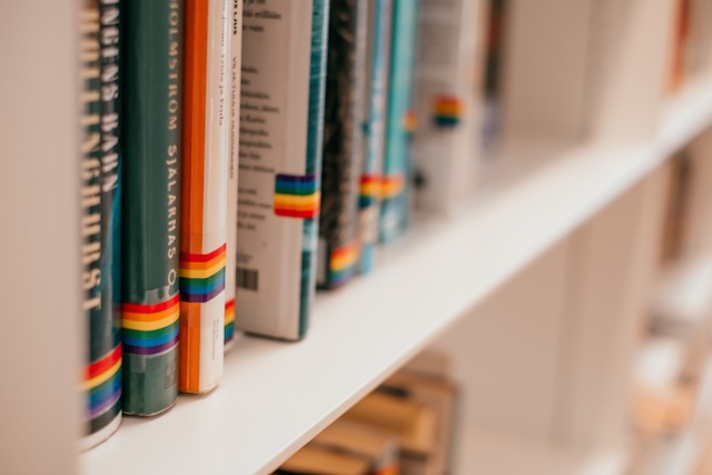 LGBTQ books on shelf